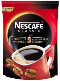 Кофе растворимый Nescafe Classic гранулированный, пакет 75 г