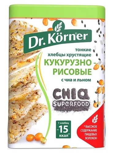 Хлебцы Dr. Korner Кукурузно-рисовые с чиа и льном 100 г