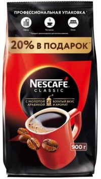 Кофе Nescafe Classic растворимый с добавлением молотой арабики, пакет, 900 г