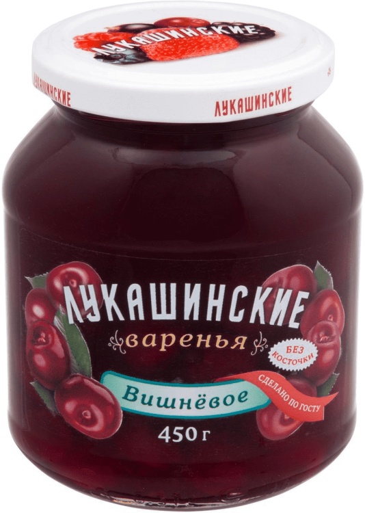 Варенье Лукашинские вишневое без косточки, банка 450 г