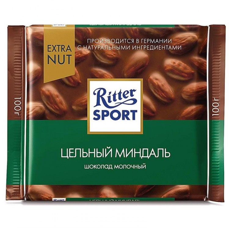 Шоколад Риттер спорт молочный с Цельным миндалем двойным орехом 100 г ...
