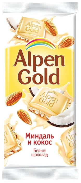 Шоколад Alpen Gold белый миндаль кокос 85 г