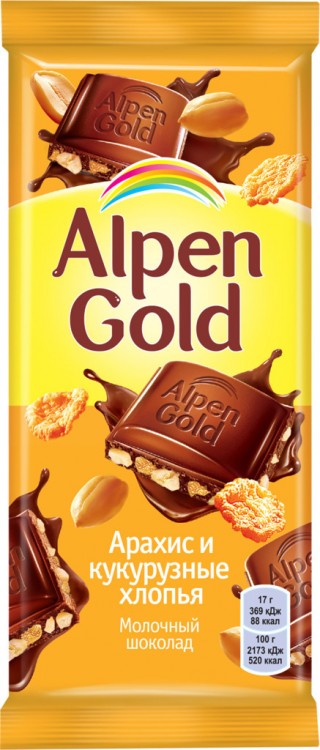 Шоколад молочный ALPEN GOLD Арахис и кукурузные хлопья 85 г